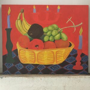 Acrylic Painting Red Bowl Of Fruit