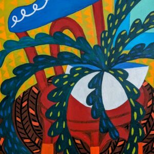 Acrylic Painting, Folk Chair With Plant